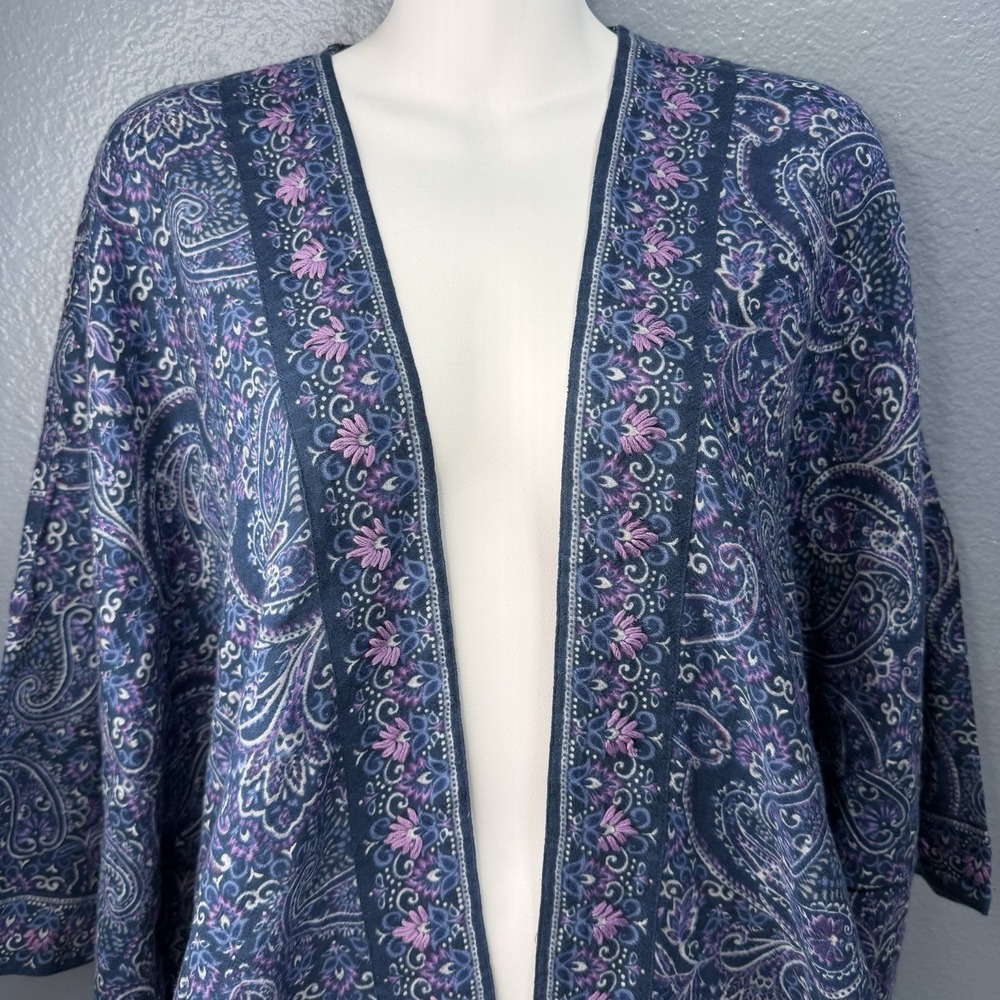 Pure Jill Women M L Embroidered Duster Kimono Lightweight Jacket Paisley Cotton